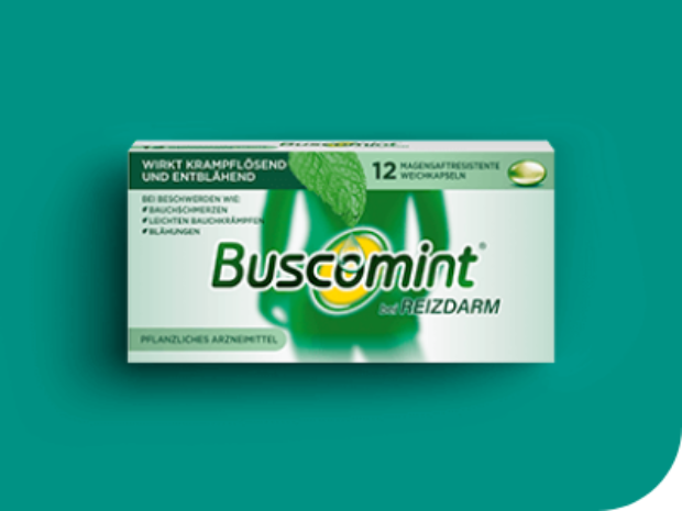 Produktbild von Buscomint mit mintfarbenem Hintergrund